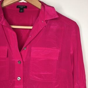 Ann Taylor Sz 0 Dark Pink Silk Blouse
